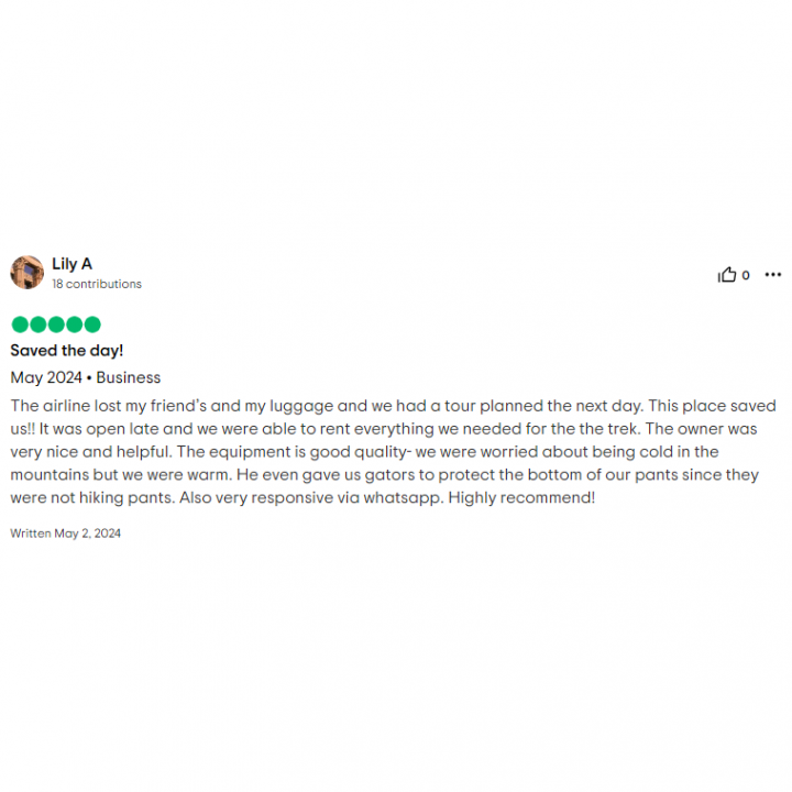 review gear rental agency in puerto natales
