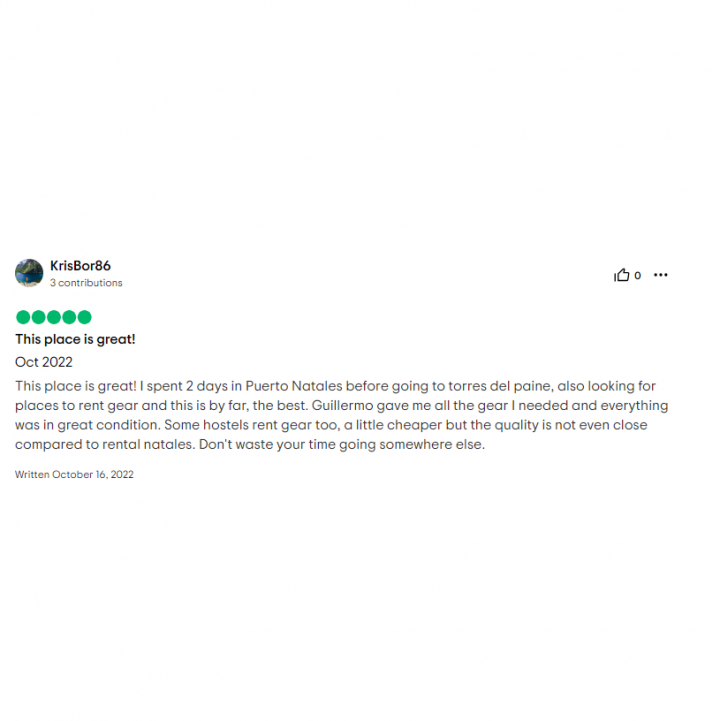 review gear rental agency in puerto natales