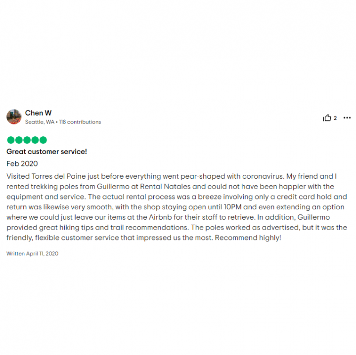 review gear rental agency in puerto natales
