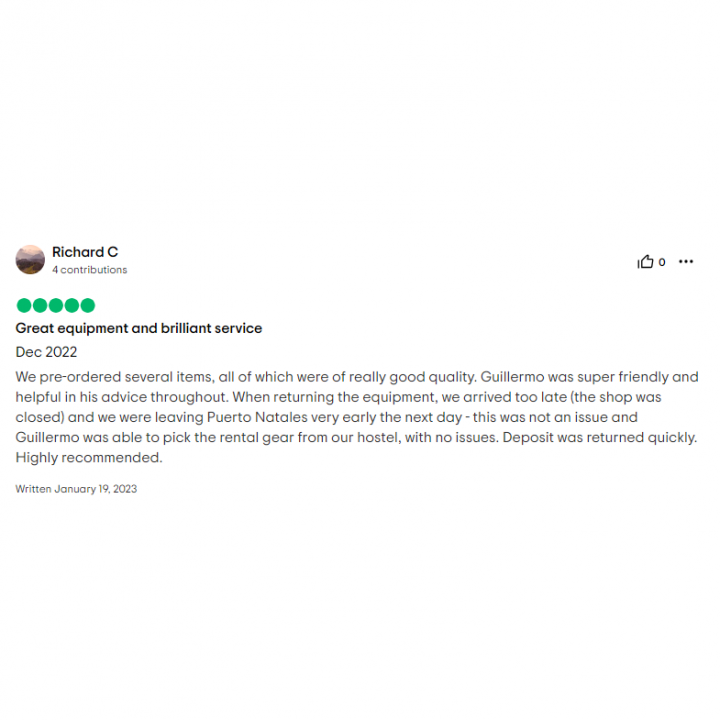 review gear rental agency in puerto natales