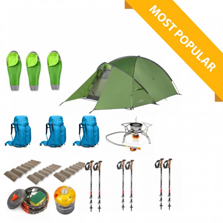 three people camping kit for rent in puerto natales for torres del paine chile