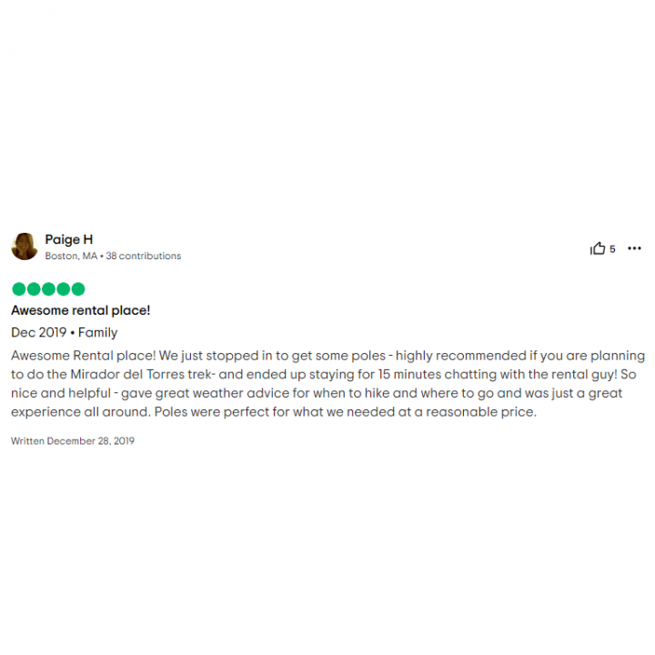 review gear rental agency in puerto natales